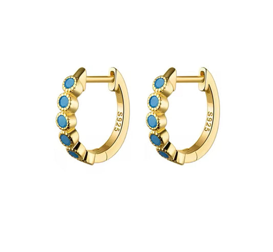 Blue stones dip dot hoops