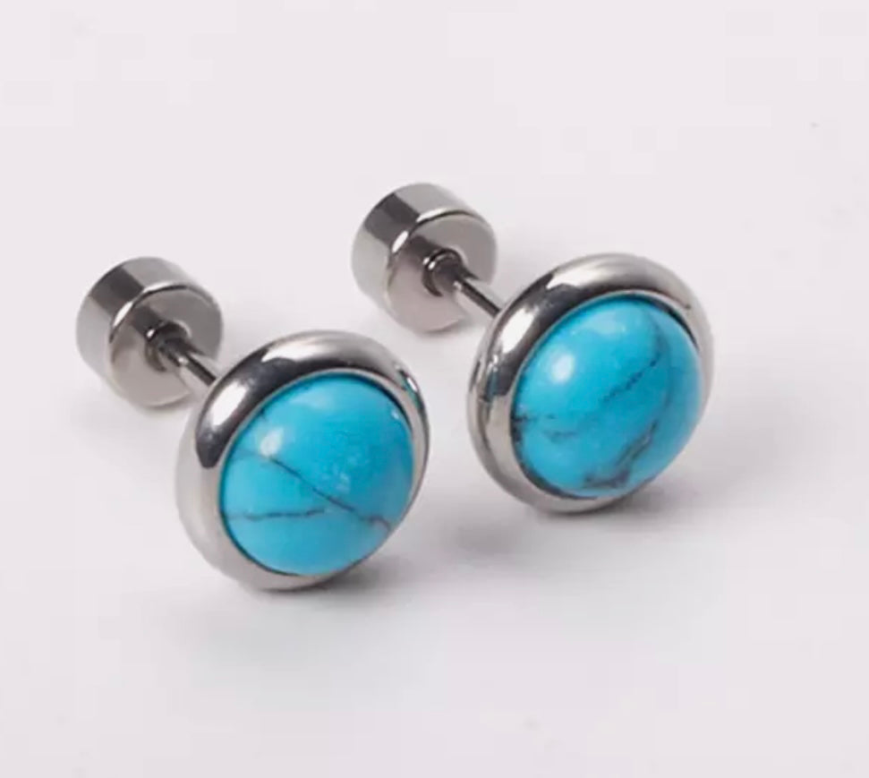 Blue Stone - Silver (Screw Back)