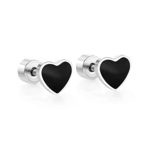 Heart Black+Silver (screw backs)